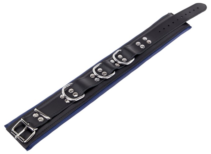 Collier rembourré en cuir 3 Anneaux D Bleu