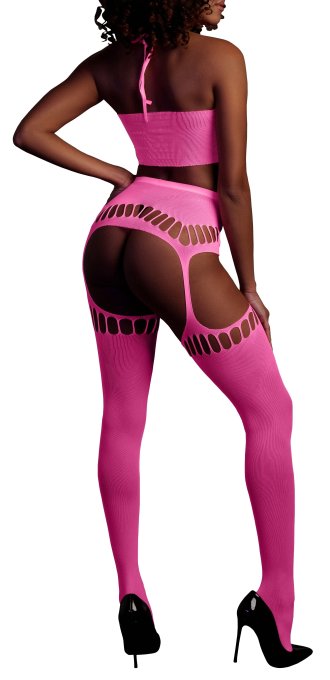 Ensemble Bustier Dos nu et Porte-Jarretelles 2 Pièces Rose Fluo