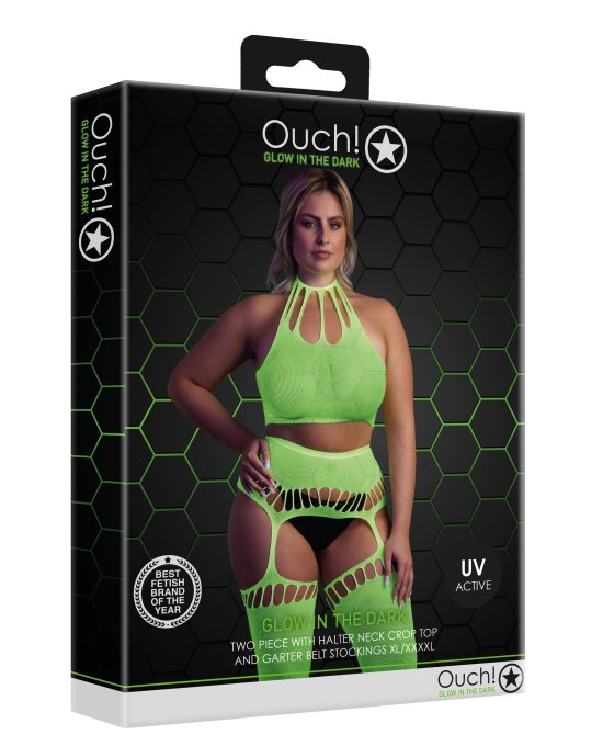 Ensemble Bustier Dos nu et Porte-Jarretelles 2 Pièces Vert Fluo