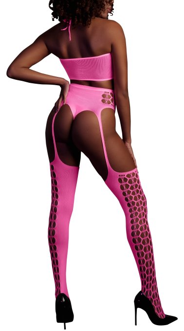 Ensemble Bustier et Porte-Jarretelles 2 Pièces Rose Fluo