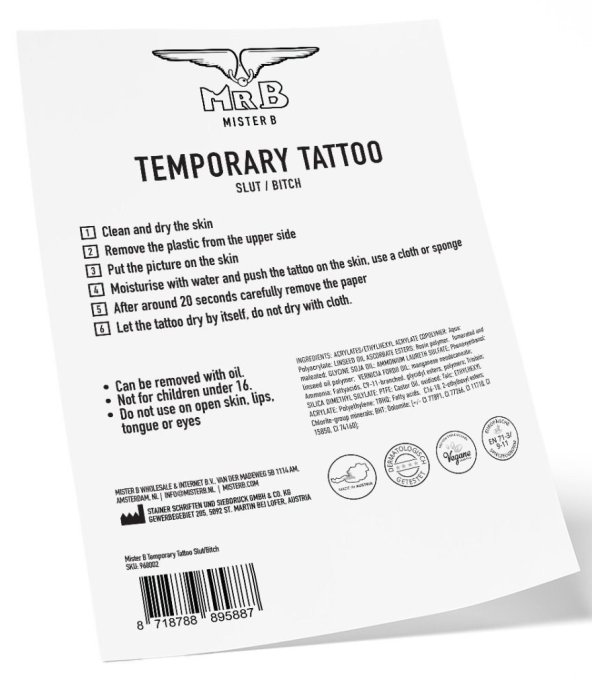 Tatouage éphémère MrB Slut / Bitch 15 x 5cm